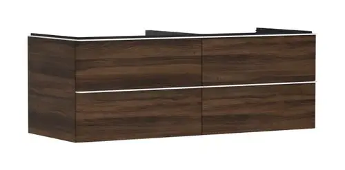 Waschtischunterschrank in dunkler Holzoptik mit vier Schubkästen. Eignet sich für einen Aufsatzwaschtisch. Produkt von Hansgrohe.